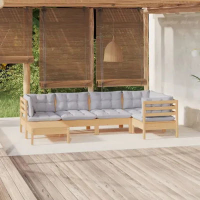 Produktbild von Cloris Designermöbel 6-tlg. Garten-Lounge-Set mit Grauen Kissen Kiefer Massivholz 2024 Neu
