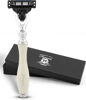 Produktbild von Nassrasierer Mach3 Herrenrasierer, Ergonomischer Rasierer,Mehrwegrasierer Elfenbein Packung, Verstellbarer Systemrasierer mit hochwertiger Messing-Ver