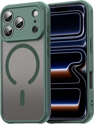 Immagine prodotto di Custodia magnetica per iPhone 17 Pro Max Custodia protettiva Magsafe Struttura in TPU antiurto forte anello magnetico, verde