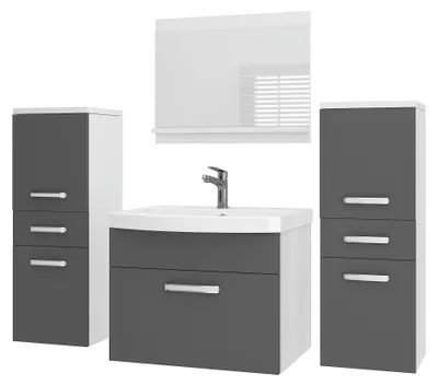 Image de Ensemble de meubles de salle de bain BELINI PRI M4, 120 cm, gris mat - Armoire de salle de bain moderne avec vasque et miroir, entièrement équipée, à fixer au mur