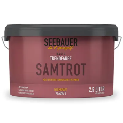 Produktbild von SEEBAUER diy Trendfarbe Rot 2,5L (No. T07 Samtrot) für den Innenbereich - Edelmatte Wandfarbe Rot - Hochdeckende Innenfarbe in Profi-Qualität
