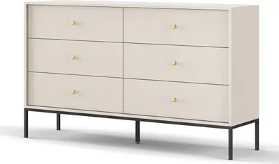 Produktbild von Masseno Kommode MONDO 154 cm Sideboard mit 6 Schubladen für Wohnzimmer Schlafzimmer Modern 154x39x89 cm Beige / Beige