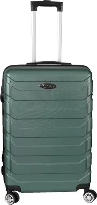 A green suitcase with a telescopic handle and wheels, shown against a white background.