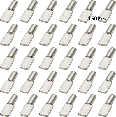 Produktbild von 150 Stück Regalträger, 5 mm Regalstifte, löffelförmige vernickelte Metall-Regalstift-Stützstifte, Regalstifte für Möbel, Schränke, Bücherregale