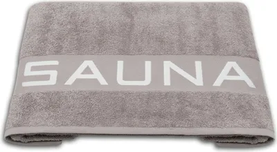 Produktbild von Saunatuch 100% Baumwolle, 80x200 cm, grau mit Schrift "SAUNA"