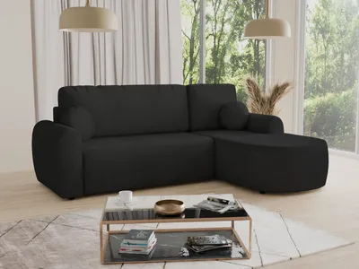 Produktbild von Ecksofa Jazz mit Schlaffunktion und Bettkasten - Bouclé-Stoff - L-Form Couch, Polstersofa, Schlafsofa, Sofagarnitur, Bettsofa (Schwarz (Coral 60), Ecksofa Rechts)