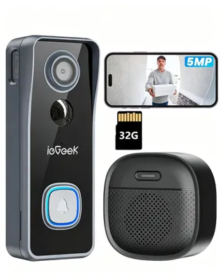 Produktbild von ieGeek 5MP WLAN Video Türklingel mit Kamera 2,5K-HD-Funkklingel mit Kamera Alexa-kompatibel Nachtsicht PIR Bewegungserkennung 2-Way Audio mit 32GKarte