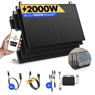 Produktbild von Balkonkraftwerk 2000W Solaranlage mit Balkon Halterung Steckerfertig Komplettset Photovoltaik Anlage 800W, Kabellänge: 5m, Solakon - onPower