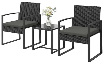 Productafbeelding van Outsunny Rieten bistroset, 3-delige tuinmeubelset met 2 tuinstoelen