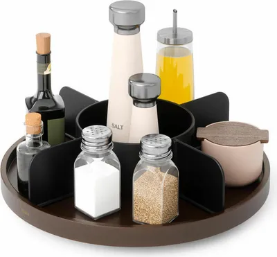 Produktbild von Umbra Dreh-Organizer Bellwood, Lazy Susan Drehteller, Holz, Schwarz, Walnuss, 30 cm, 1019936-048