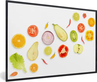 Produktbild von MuchoWow® Gerahmtes Poster Kopfsalat - Apfel - Weiß 30x20 cm - Poster mit Schwarzem Bilderrahmen Wandposter Rahmen Foto Bilder - Kunstdruck - Bild-Poster