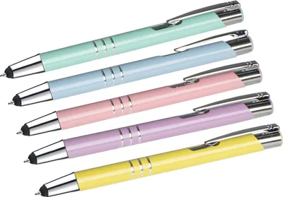 Produktbild von 5 Touchpen Kugelschreiber "Pastell" aus Metall / 5 Pastell-Farben