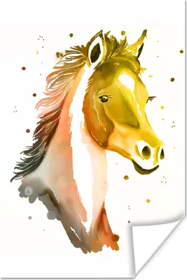 Produktbild von MuchoWow® Poster Pferd - Gelb - Orange - Mädchen - Kinder - Mädchen 80x120 cm - Papierdruck
