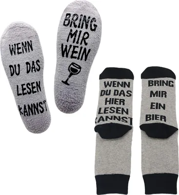 Produktbild von 2 Paare "Wenn du das lesen kannst" Socken, Einheitsgröße, lustiger Spruch, A0208 1x Bier + 1x Wein