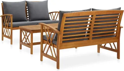 Produktbild von 3-tlg. Garten-Lounge-Set mit Auflagen Massivholz Akazie