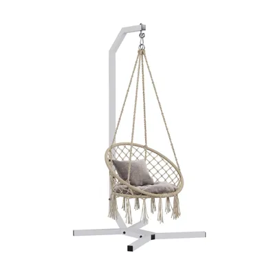 Produktbild von QLS Hängesessel Gestell Stahl mit Haken 203 cm Stabil bis 100 kg Outdoor Weiß 11259