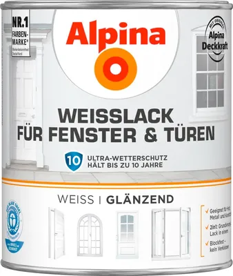 Produktbild von Alpina Weißlack für Fenster & Türen 750 ml weiß glänzend