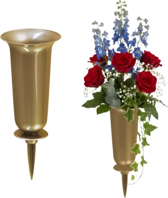 Produktbild von Grabvasen mit Erdspieß zum Stecken 2er Set 37 cm, gold