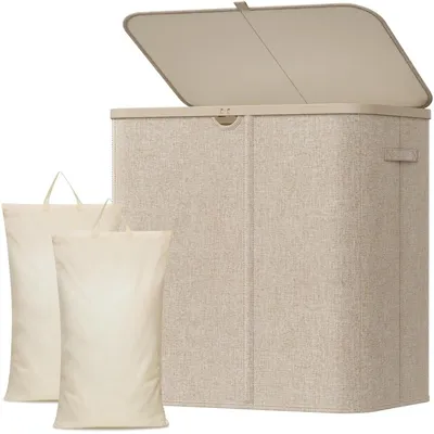 Produktbild von Wäschekorb mit Deckel Wäschesammler - 2 Fächer - 145 l - Beige