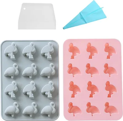 Produktbild von 2 Stück Flamingo-Vogel-Schokoladen-Gummi-Formen Mit 12 Vertiefungen, Antihaft-Silikon-Backformen Für Die Herstellung Von Eiswürfeln, Gelee, Schokolade, Seife, Zum Formen, Mit Spritzbeutel Und Schaber