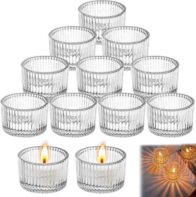 Produktbild von 12 Teelichthalter aus Glas, kleine, runde Teelichtergläser