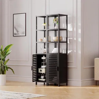 Image de Armoire de rangement de salle de bain en bambou - Peu encombrante - Pièce unique - Noire - Bois