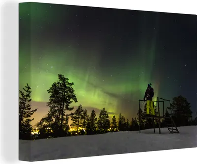 Obrázok produktu pre OneMillionCanvasses® - Maľba na plátne - Obraz na plátne Nástenná maľba na plátne - Polárna žiara nad Laponskom - 150x100cm - Fotografia na plátne -