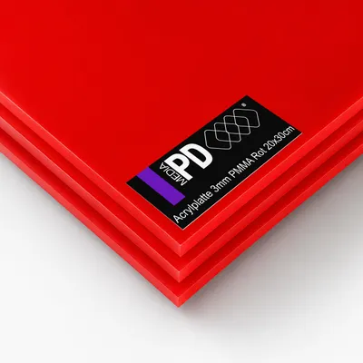 Produktbild von Acrylglasplatte Rot 20x30 cm 3mm PMMA Acrylglas GS 3 Stück Set gegossen Bastelplatte Kunststoffplatte Laser