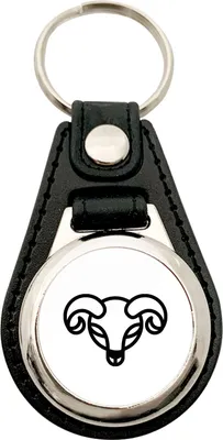 Produktbild von Huuraa Schlüsselanhänger Widder Sternzeichen Symbol Metall mit Kunstleder Schlüsselring Einkaufswagenchip Geschenkidee