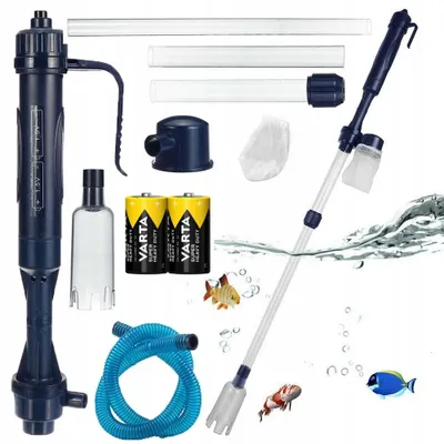 Immagine prodotto di Aspiratore acquario elettrico a batteria, sifone per pulizia acquario con pompa 520 L h, batterie incluse, blu