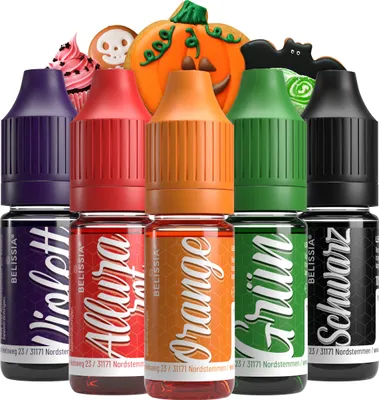 Produktbild von Belissia Lebensmittelfarbe Set Halloween – 5x10ml flüssig & hochkonzentriert – Lebensmittelechte Speisefarbe zum Backen, Kochen, Fondant & DIY - vegan