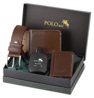 Produktbild von Polo Air Herren Geschenkset – Gürtel, Geldbörse, Kartenetui & Parfum 4-teilig Braun