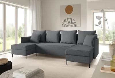 Produktbild von LIKMA Dunkelgrau Ecksofa ZAVO U-Form 286x142 cm mit Schlaffunktion (274x140 cm) Eckcouch mit 3 Bettkasten und Füßen Wohnlandschaft