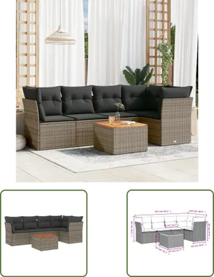 Produktbild von The Living Store 6-tlg. Garten-Sofagarnitur mit Kissen Grau Poly Rattan