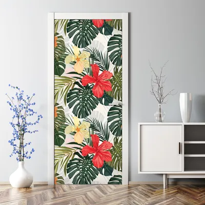 Produktbild von Dekorative Türfolie selbstklebend Klebefolie Wandaufkleber Hawaiianische Blumen 77 x 200 cm