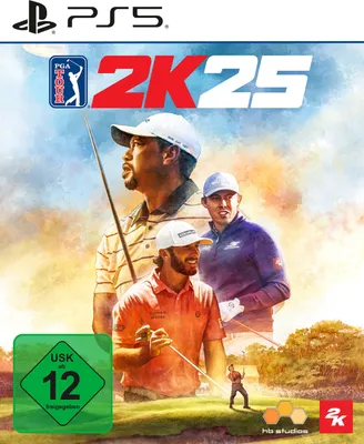 Cover art for the PGA Tour 2K25 video game for PlayStation 5, featuring three golfers.