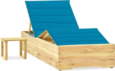 Obrázok produktu pre Záhradné ležadlo so stolom a podložkou, impregnovaná borovica