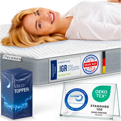 Produktbild von ELONEO Viscoelastischer Matratzen Topper 100x200cm, Matratzentopper mit Memory Foam Effekt, 5 cm Höhe, Matratzenauflage für Bett und Boxspringbett
