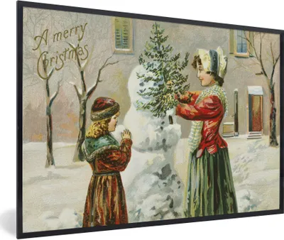 Produktbild von MuchoWow® Gerahmtes Poster Weihnachten - Schnee - Weihnachtskarte 90x60 cm - Poster mit Schwarzem Bilderrahmen Wandposter Rahmen Foto Bilder - Fotorahmen - Foto-Plakat