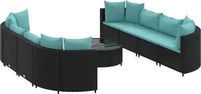 Produktbild von vidaXL 9-tlg. Garten-Sofagarnitur mit Kissen Schwarz Poly Rattan