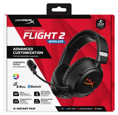 Productafbeelding van HyperX Cloud Flight 2 – Draadloze gaming headset (zwart), Draadloos, 20 - 20000 Hz, Gaming, 340 g, Headset met microfoon, Zwart