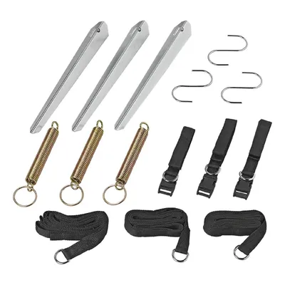 Produktbild von Camping Sturmbänder 3x 5,10 cm inkl. Hering, Haken, Feder Sturmsicherungen für Markisen - Abspannset Vorzelt Sturmband