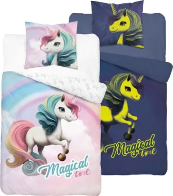 Produktbild von Im Dunkeln leuchtende Bettwäsche 160x200 Einhorn Regenbogen