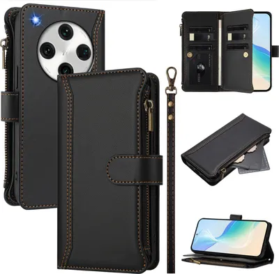 Obrázek produktu pro Pouzdro pro Oppo Find X8 Pro, zipem, peněženkovéPolyuretankožené flip pouzdro s kapsami na karty, stojánkem a poutkem na ruku černý