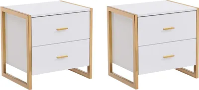 Produktbild von Set aus 2 Nachttischen mit 2 Schubladen - MDF - Weiß lackiert und Gold - OMBRELIA by Pascal Morabito