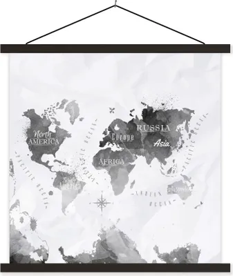 Produktbild von MuchoWow® Textilposter Weltkarten - Ölgemälde - Abstrakt 40x40 cm mit schwarzem Rahmen - Fotos