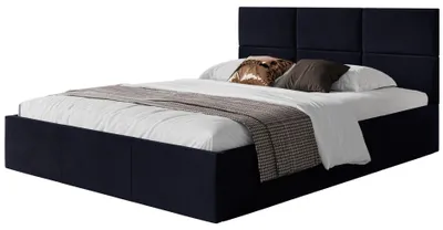 Obrázek produktu pro Selsey Nestio - Čalouněná postel 140x200 s podnožkou, sametový potah, tmavě modrá