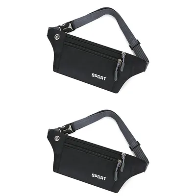 Produktbild von 2 Stk Bauchtasche Gürteltasche Hüfttasche Lauftasche mit kopfhöreranlass, Schwarz