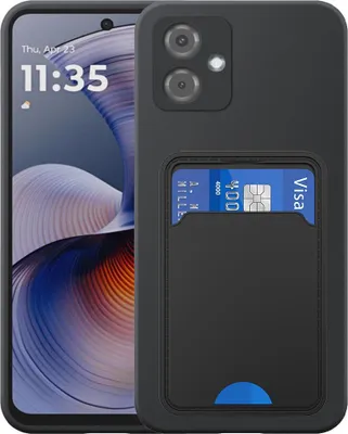 Produktbild von Geeignet für Motorola Moto G55 Phone Case mit TPU Kartenhalter - Flexible Back Cover Case Silikon TPU mit Cardslot - Schwarz - Smartphonics