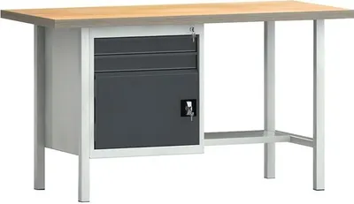 Produktbild von Werkbank PW 700 B1500xT700xH840mm Buche Multiplex lichtgrau/grau 2 Schubl.1 Tür